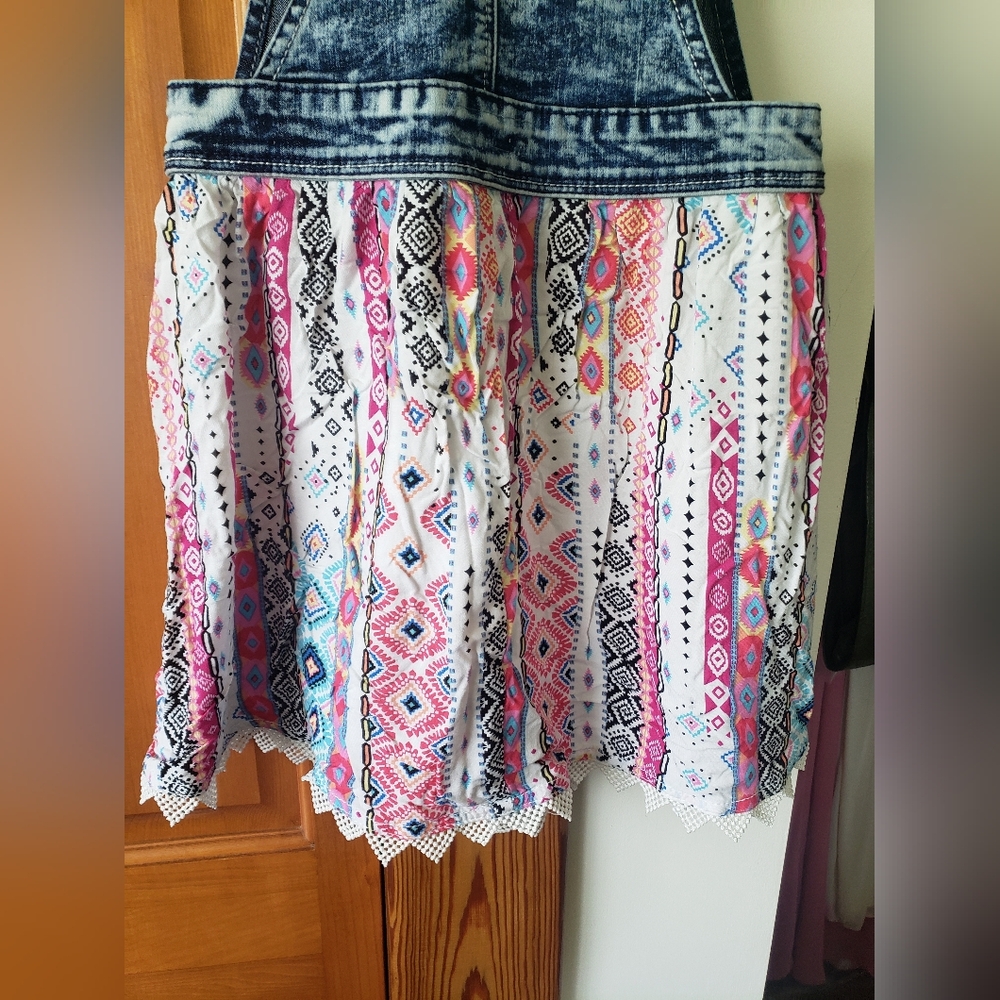 Jordache Denim and Colorful Patterned Kids Overall Bib Dress 7-8 - Picture 11 of 11